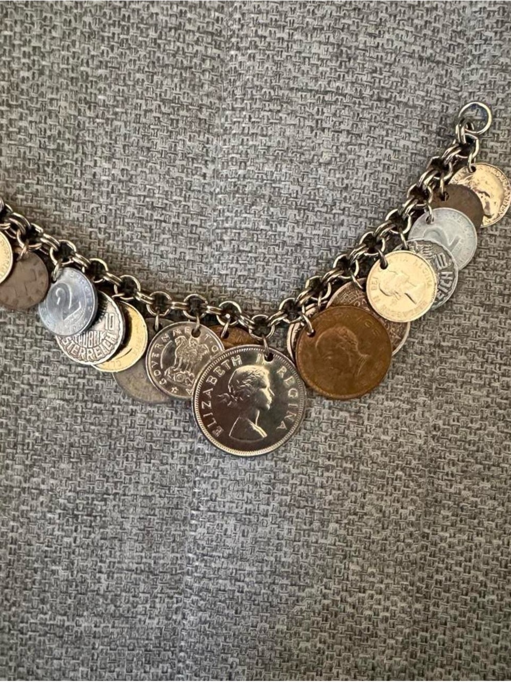 Vintage World Coin Charm Necklace/Bracelet - Multi Country Coins